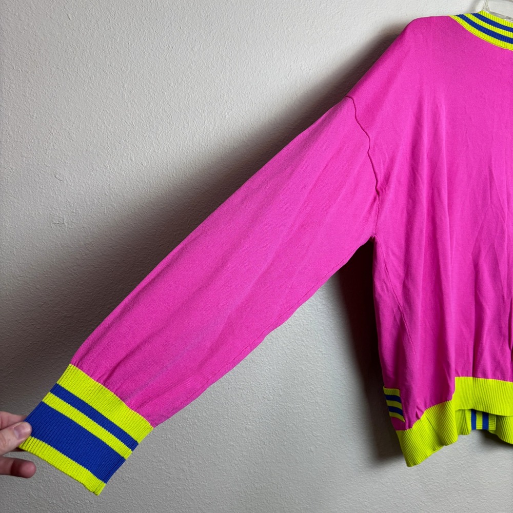 VICTOR GLEMAUD Pink Neon Blue Stripe Colorblock Cardigan Sweater Women's 2X - Picture 10 of 16